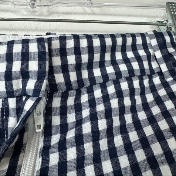 J Crew Pants‎ Skimmer Pant Gingham Plaid Print Navy Blue White Gauze Cotton Crop - Picture 7 of 10